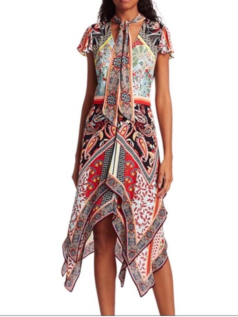 Alice + Olivia Tamara Multicolor Tie Neck Dress